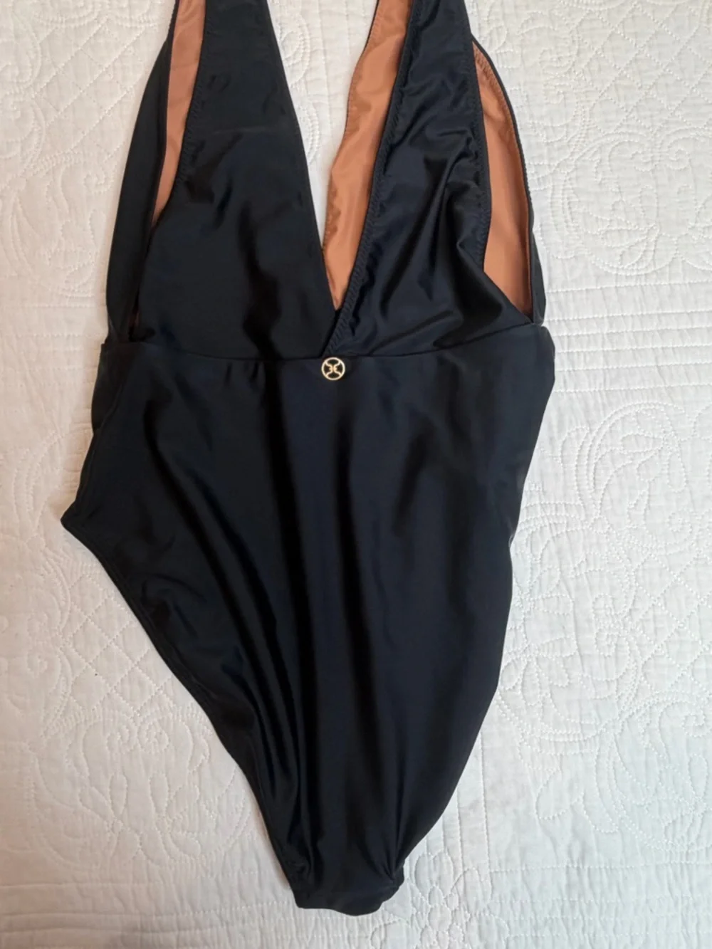 VIX Paula Hermanny Swimwear Black One Piece Swimsuit Womens Large Cut Out Deep V - Picture 2 of 11
